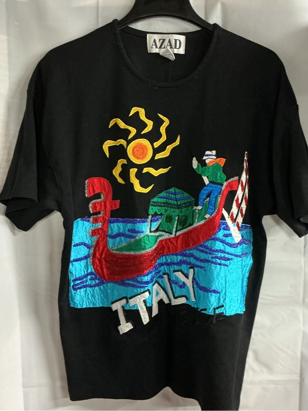 AZAD Black T-Shirt with Red Gondola and Blue Waves